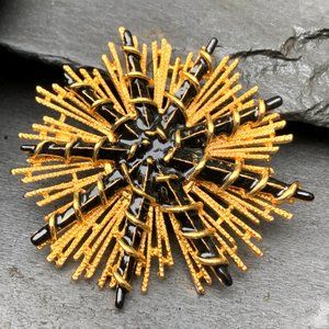 Unique Rare Kenneth Lane Gold and Onyx Lacquer Burst Brooch/Pin